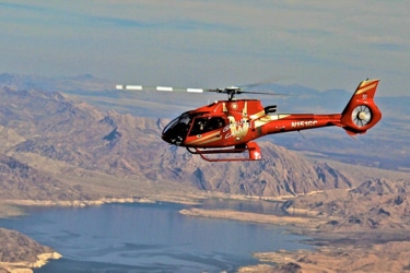 Helicopter flying over Lake Mead near Las Vegas.