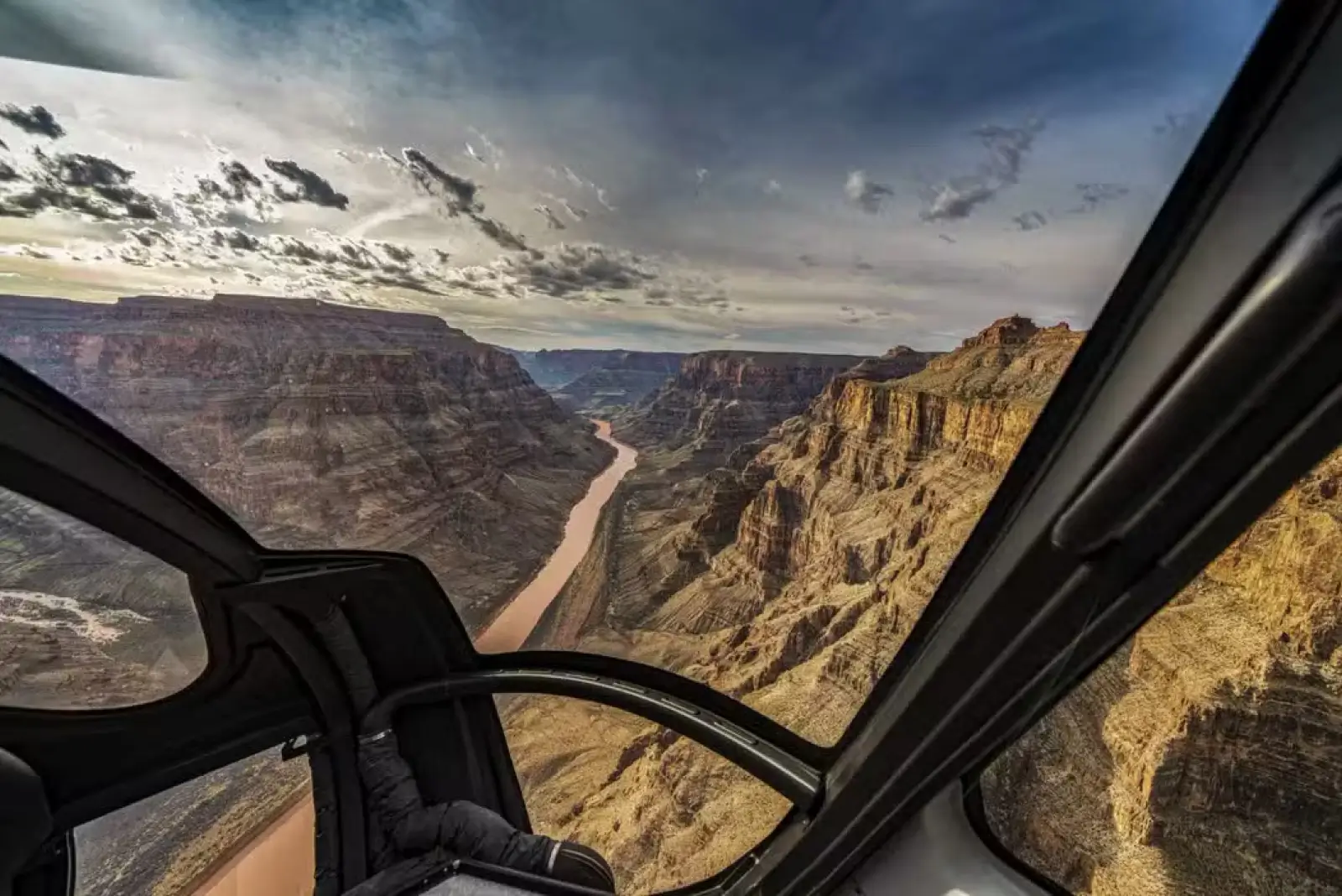 View of the Grand Cannon from the cockpit of a helicopter.