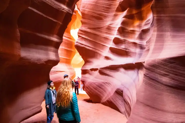 Tour group walking in Antelope Canyon.