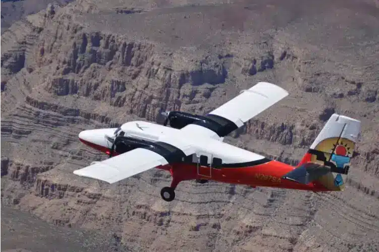 Tourist airplanes flying over the Grand Canyon.